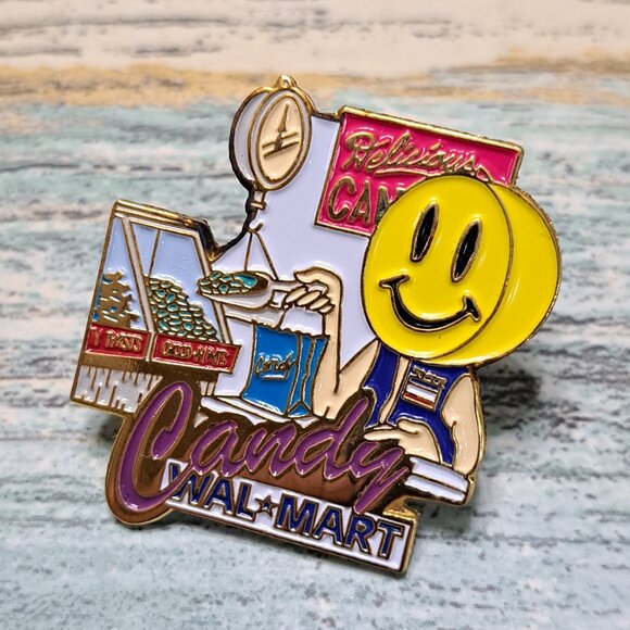 Wal-Mart Employee Associate Pin Smiley Candy Department Chocolate - Picture 1 of 2